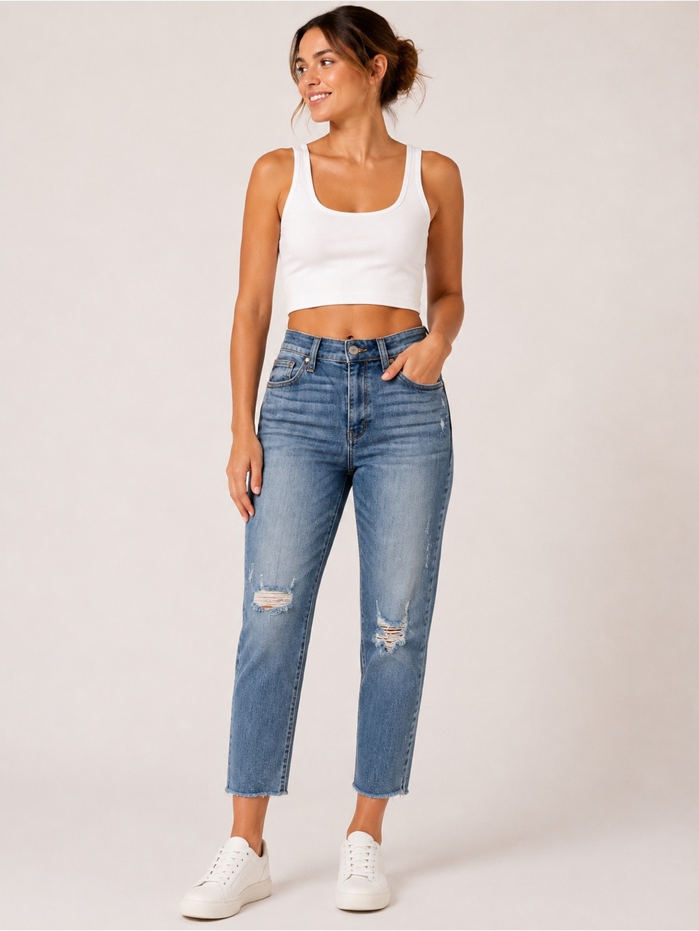 Judy Blue Women’s Size 5/27 Skinny Fit Capri Jeans Distressed Raw Hem Light Wash - Picture 1 of 16